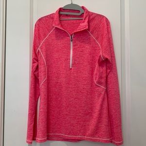 Under Armour Semi Fitted Heat Gear Shirt, pink and white, size Large